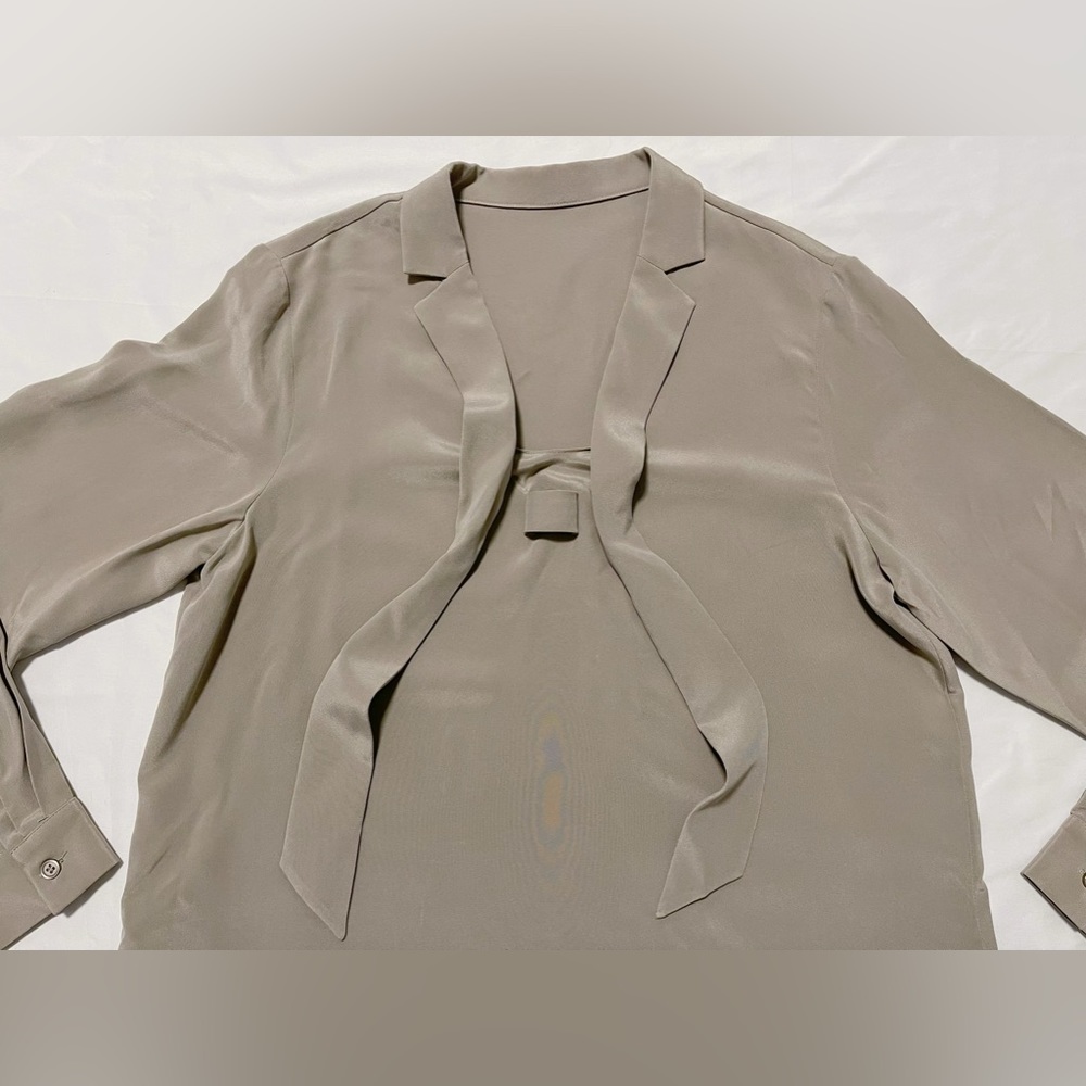 Womens Taupe Tie-Neck Blouse - Picture 5 of 12